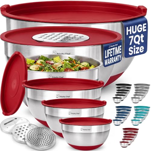 6pc Stainless Steel Mixing Bowls with Lids Set (Red)