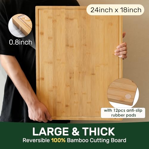 24”×18” Bamboo Cutting Boards for Kitchen (Natural / 24"L x 18"W)