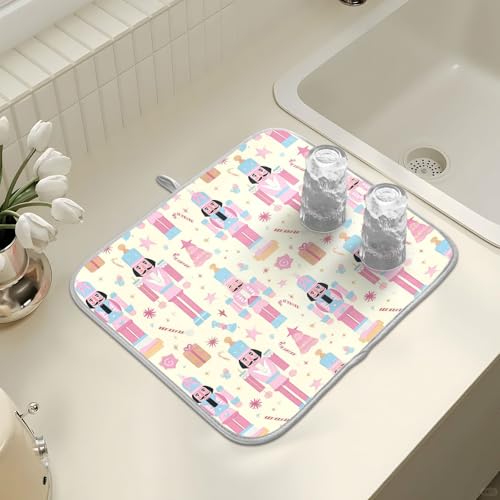 Spring Floral Jars Rustic Dish Drying Mat for Kitchen Counter Absorbent Microfiber Small Drying Pad Flowers Dish Mats for Kitchen Countertops 16 x 18 Inch