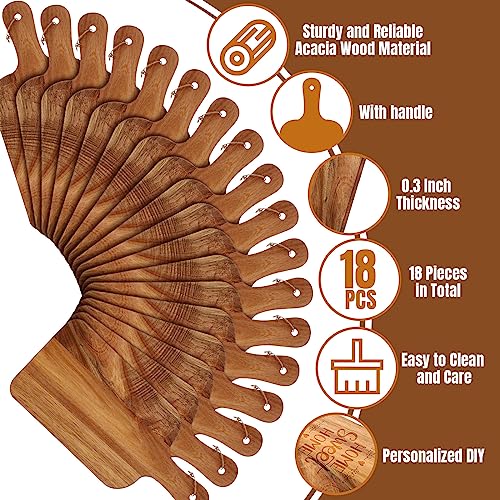 18 Pcs Plain Cutting Board Set with Handles 15 x 7 Inch Laser Engraving Wooden Charcuterie Kitchen Serving Chopping Board Bulk for DIY Housewarming Mother Day (15 x 7 Inch)