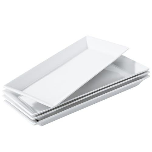 12" Serving Platters Rectangular Serving Plates Set of 4 Large Ceramic Serving Plates Porcelain Serving Tray Turkey Platter White Serving Plate for Steak Appetizer Dessert Oven Dishwasher Safe