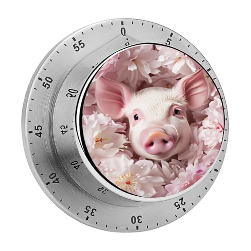 Pig Pink Flower Kitchen Timer Mechanical No (Style-1 / One Size)