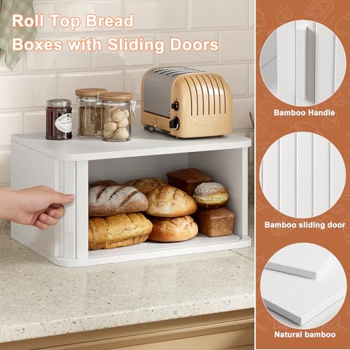 Roll Top Bread Box for Kitchen Countertop (White / Medium)