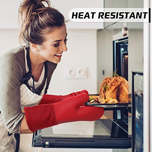 Silicone Oven Mitts and Pot Holders for Kitchen & Baking (Red / 4-Piece Oven Mitts & Pot Holders Set)