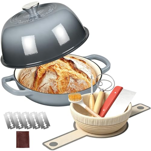 6QT Enameled Cast Iron Dutch Oven for Bread Baking (Grey)