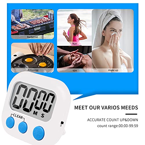 6 Pack Small Digital Kitchen Timer Magnetic Back and ON (Multicolored)