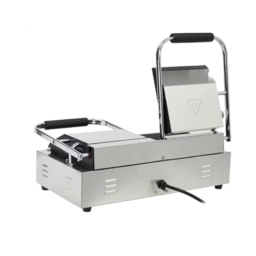 Commercial Panini Press With Grooved Grill Sandwich Maker Machine Electric Contact Grill Single