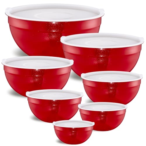 Red Mixing Bowls with Airtight Lids (Red / 7 Pieces)