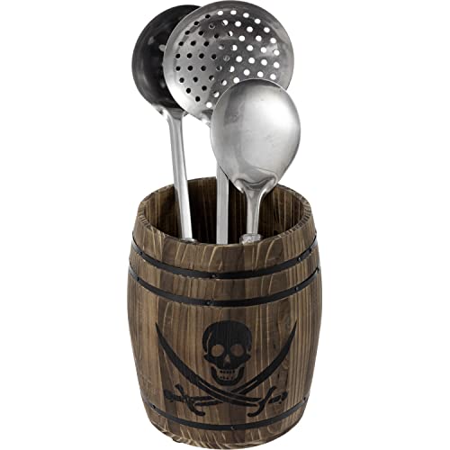 Rustic Wood Wine Barrel Design Kitchen Utensil Crock