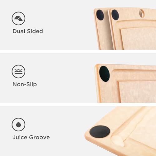 All-In-One Cutting Board with Non-Slip Feet and Juice Groove, 14.5" × 11.25", Natural/Black (14.5"L x 11.3"W / Natural/Black)