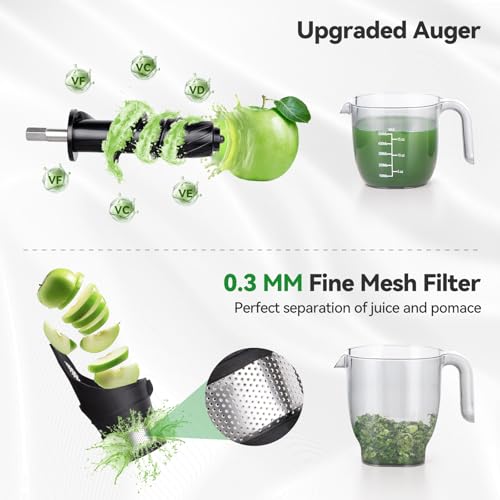 Cold Press Juicer ORMEO HOME Masticating Juicer Machines withLarge Feed Chute Fit Whole Vegetables & Fruits with Pulp Seperation 99.6% Juice Purity Quiet Motor