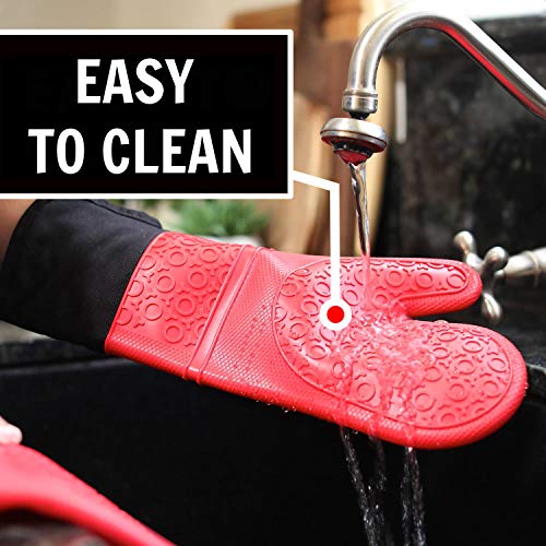 Silicone Oven Mitts and Potholders (Canyon Red / 4-Piece Oven Mitts & Trivets Set)