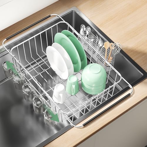 Dish Drying Rack in Sink (Medium With Cup Holder - 14.96×11.02×5.35 Inches)