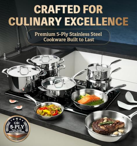 5 Ply Stainless Steel Cookware Set 21 Piece (Class Silver / 21 Pcs)