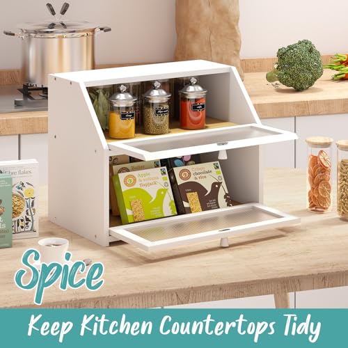 White Bread Box for Kitchen Counter (White / Large)