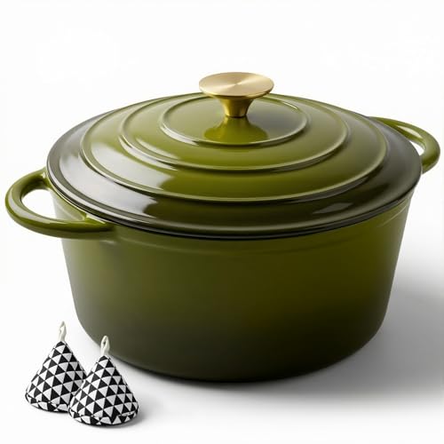 6 Quart Enameled Dutch Oven Pot with Lid (6 QT / Golden Green)