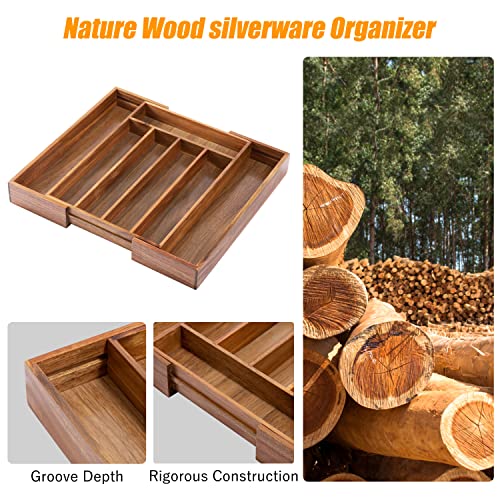 Silverware Organizer Kitchen Drawer Organizer Expandable Bamboo Utensil Holder Cutlery Tray for Kitchen Utensil and Flatware Bedroom Office