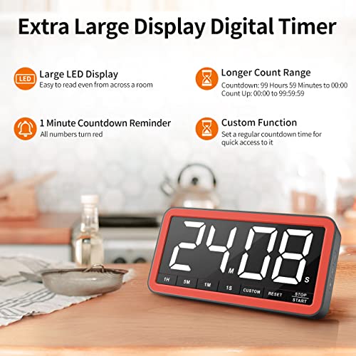 Large 7.8" Digital Timer (Black Red)