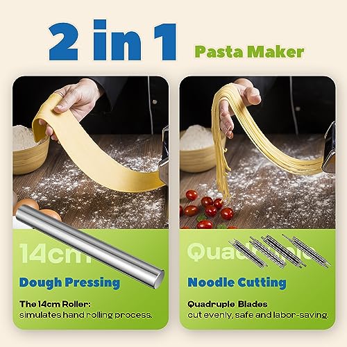 Electric Pasta Maker Automatic Noodle Machine Fresh Pasta Dough Roller Stainless Steel (1.5mm+2.5mm+4mm+9mm Noodles)