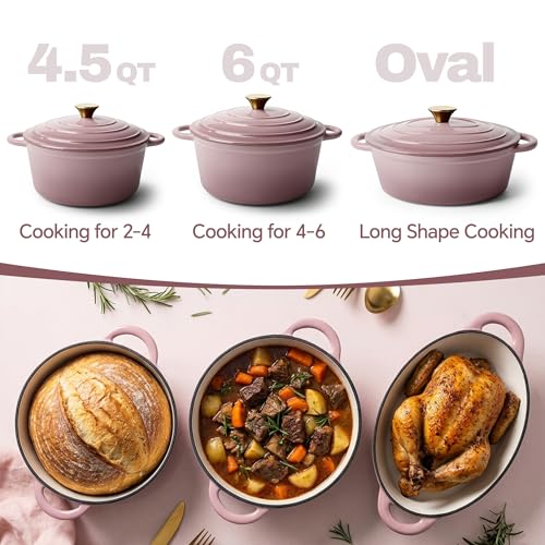 Vintage Style 6 Quart Dutch Oven Pot with Lid (Pink / 6 QT Round)