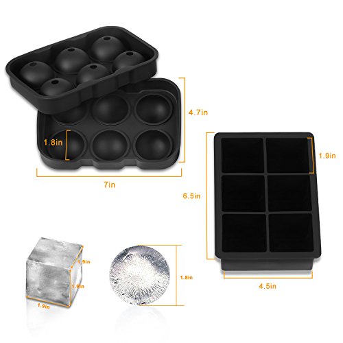 Large Square Ice Cube Molds & Silicone Sphere Ice Ball Maker