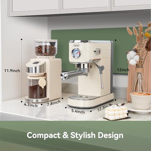 20 Bar Espresso Machine with Conical Burr Anti (Ivory White)