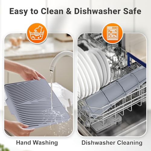 Silicone Dish Drying Mat for Kitchen counter (Gray / 19.7" x 17")