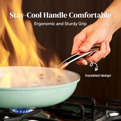 Non Stick Frying Pans Ceramic Skillets Green Egg Pan Set 8 (Mint Green / 8+9.5+11 Inch)
