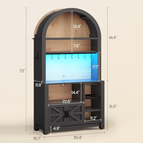 Itaar 73" Tall Arched Bakers Rack with Power Outlet and LED Light