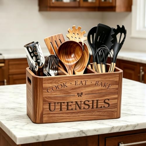 Wooden Kitchen Utensil Holder Organizer