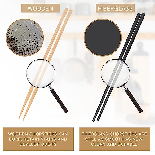 Fiberglass Reusable Chopsticks 9.5" Dishwasher Safe Black Cherry Chopsticks for Chinese Style Japanese Food Cooking Supplies