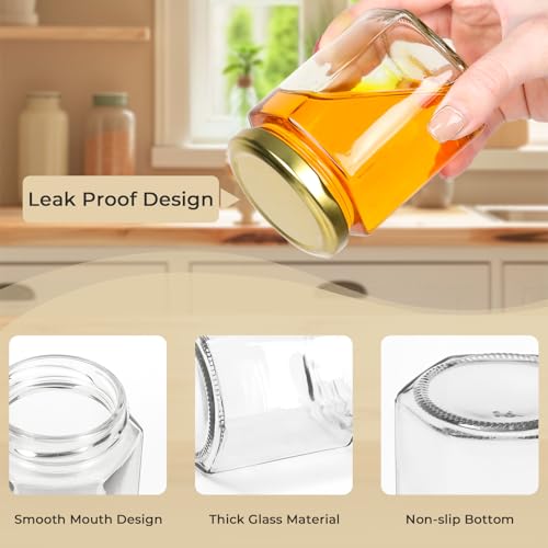 Hexagon Glass Jars with Gold Lids