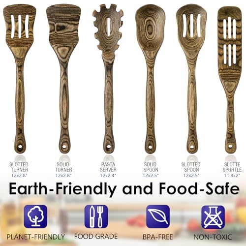Wooden Kitchen Utensils for Cooking Wooden Spoon Tools Set Wood Spurtle Spatula Salad Fork Cookware Butter Knife Slotted Spatula Set Non