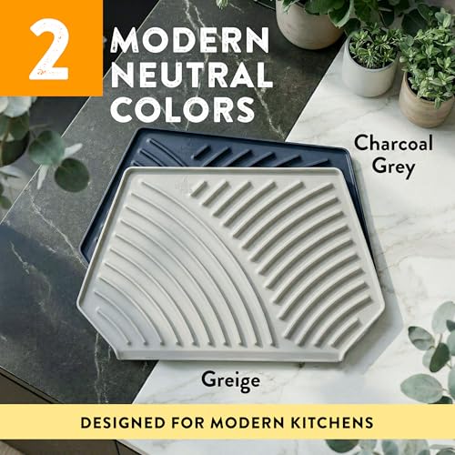 Silicone Dish Drying Mat with Drain (Greige Color)