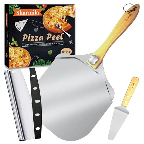 Pizza Peel 12 Inch Aluminum Paddle with Foldable Wooden Handle Home Oven