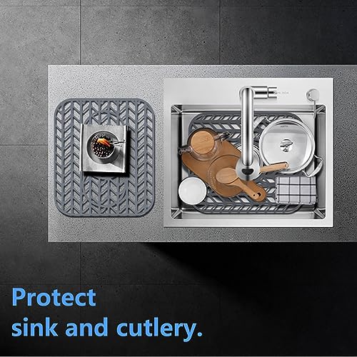Sink Protectors for Kitchen Sink 13.58"x11.5"Silicone Kitchen Sink mat 2pcs (13.58"x11.6" / Gray)
