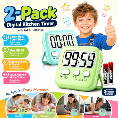 2 Pack Digital Timer for Kids Classroom Kitchen Timers for Cooking (2 * Amazing Macaron ( 98%+choice for Kids ))