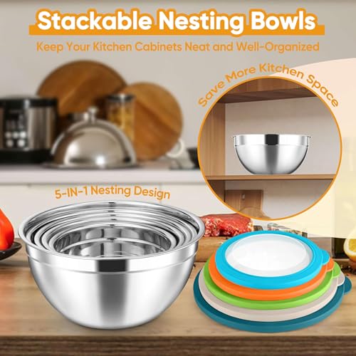 5 Piece Mixing Bowls with Visible Lids (Colorful / 4.6, 3.5, 2.5, 2, 1.5QT)