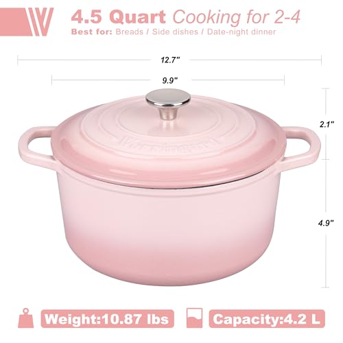 Enameled Cast Iron Dutch Oven Pot with Lid (4.5 QT / Pink)
