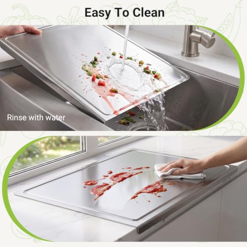 Stainless Steel Cutting Board 15.7x11.8 with Lip and Juice Groove (15.7"L x 11.8"W)