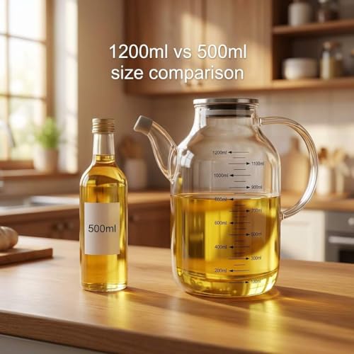 1200ML 40Oz Large Glass Cooking Oil Bottle with Stainless Steel Lid