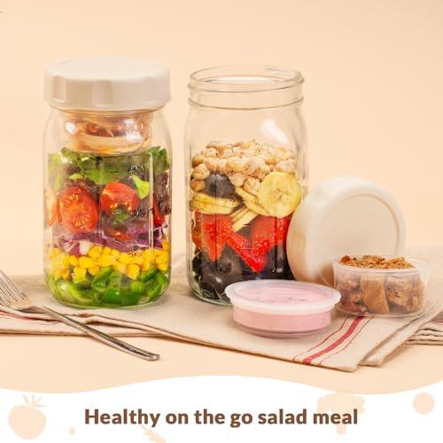 4 Pack Glass Salad Jars with Lids Meal Prep