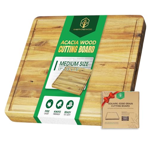 Square Acacia Wood Cutting Boards for Kitchen (Edge Grain / 14"L x 14"W)