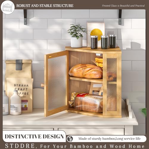 Corner Bread Box Kitchen Countertop Extra Large Capacity Farmhouse Bread Box (Natural / 11.8" x 11.8" x 13.8")