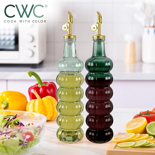 Glass Olive Oil Bottle Dispenser (Elegant Waves / Green)