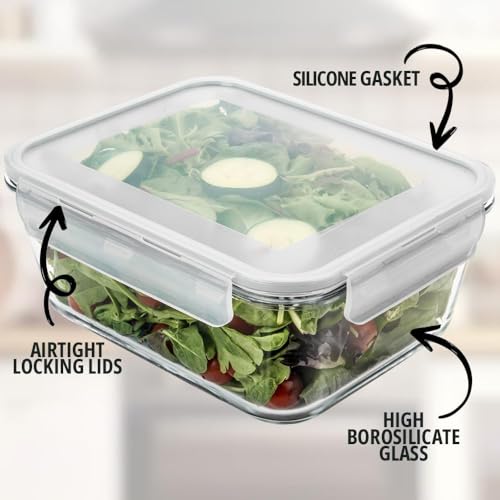 14 Cup 112 oz LARGE Glass Food Storage Container Locking Lid. For Storing food