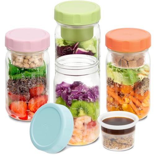 4 Pack Glass Salad Jars with Lids Meal Prep