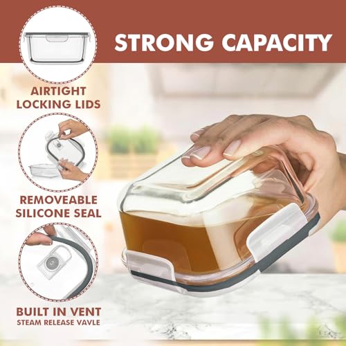24 Pc Airtight Glass Food Storage Containers (Gray)