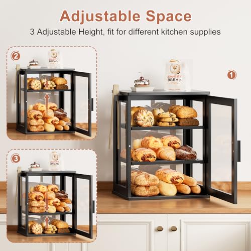 Bread Box for Kitchen Countertop (Black / Medium)