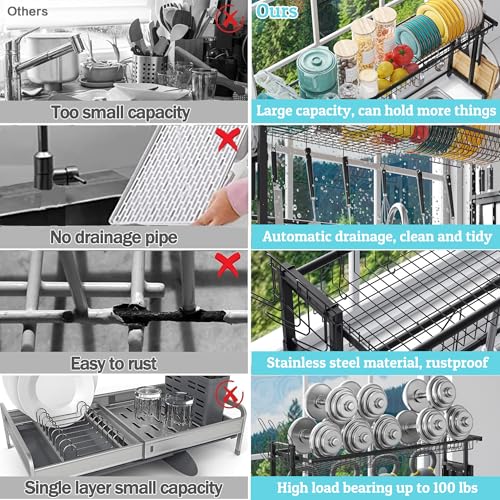 Over the Sink Dish Drying Drainer Rack (Black / 1-Tier Low Profile — Black)